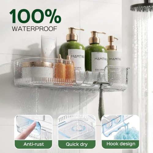 HAMITOR 5 Pack Adhesive Shower Caddy, Clear Transparent Shower Organizer - Image 3