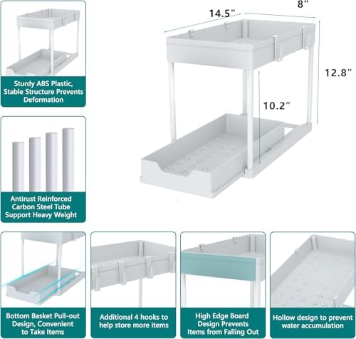 Under Sink Organizer 2 Pack,2 Tier Slide Out Storage for Kitchen Bathroom - Image 2