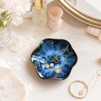Lotus Leaf Shape Jewelry Dish Tray,Ceramic Blue Trinket Tray(Blue) - Image 2