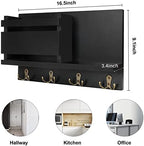 Key and Mail Holder for Wall Decorative - Rustic Mail Organizer Wall Mount, Wooden Letter Sorter Organizer with 4 Key Rack Hooks for Hallway Kitchen Farmhouse Decor (16.5” x 9.1” x 3.4”) (Black) - Image 7