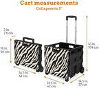 Inspired Living Ultra-Slim Rolling Collapsible Storage Pack-N-Roll Utility-carts, with Telescopic Handle, for Home, Garden, Shopping, Office, School use, Large, Zebra - Image 2