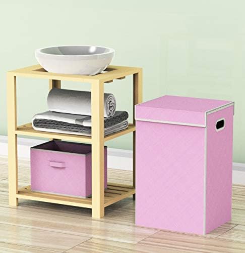 Simple Houseware Foldable Laundry Hamper Basket with Lid, Pink - Image 2