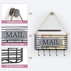 SRIWATANA Mail Organizer Wall Mount, 5 Key Hooks, Small, Weathered Grey - Image 3