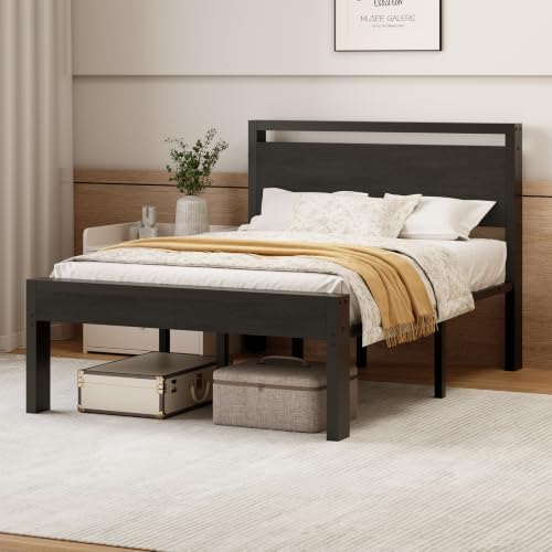 Sweetcrispy 14 Inch Full Metal Bed Frame with Wood Headboard, Black by Sweetcrispy