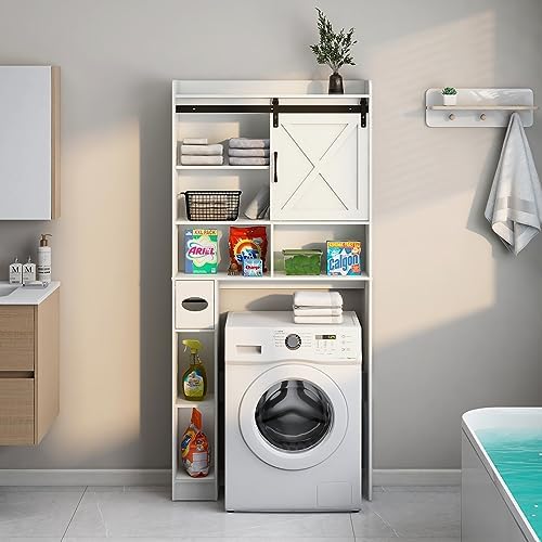 Vabches Over The Toilet Storage Cabinet with Sliding Barn Door. White - Image 4