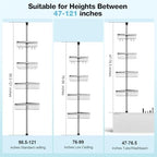 Corner Shower Caddy Tension Pole: Stainless Steel Rustproof 4-Tier Shower Organizer - 47-121 inch Adjustable Bathroom Shelves for Bathtub Shampoo Storage - Tension Rod Floor Standing Bath Rack - Image 2