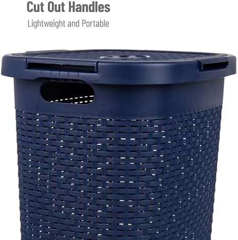Mind Reader Slim Laundry Hamper with Lid, 60L Tall Clothes Basket, Narrow Tapered Design for Bathrooms, Closets and Laundry Rooms, Plastic, Navy - Image 4