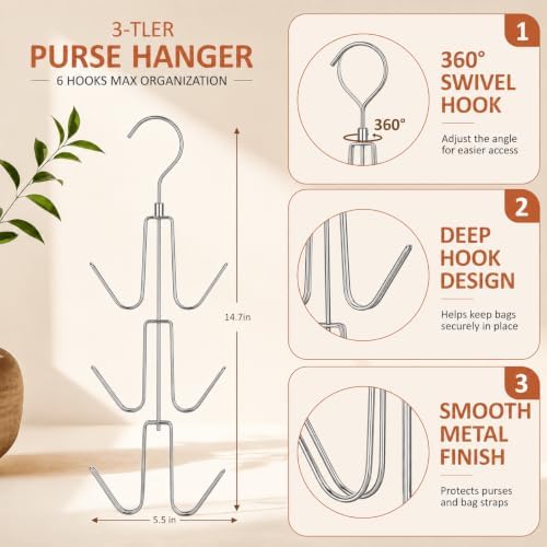 ZEDODIER 4 Pack Purse Hanger, Purse Organizer for Closet, Holds 24 Bags - Image 5