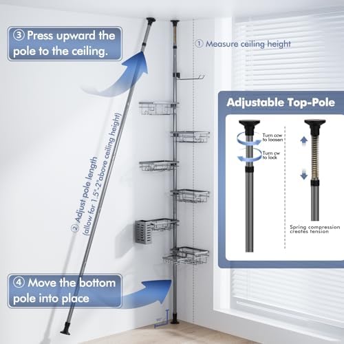 Corner Shower Caddy Tension Pole,Bathroom Shelf for Inside Shower Organizer - Image 6