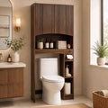 VINGLI Over-the-Toilet Storage Cabinet, 31.5" W Dark Walnut Bathroom Space Saver with Fluted Curved Doors, Adjustable Shelf, Reversible Side Shelves, Toilet Paper Holder and Anti-Tip Kit by VINGLI