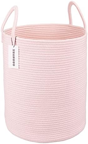 XUANGUO Cotton Rope Laundry Basket Hamper for Girls Kids Baby Nursery Hamper Bin Woven Storage Basket for Living Room Girls room Boho Tall Rope Baskets for Blanket Toys Large light pink (Pack of 10) by XUANGUO