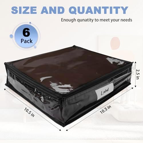 Clear Zippered Plastic Clothes Storage Bags, 6 Pack, Black | Clear Storage Bags with Zipper Plastic Storage Bags for Clothes Sweaters Blankets Sheets, Size: 10.5 x 10.5 x 2.5 Inch - Image 2