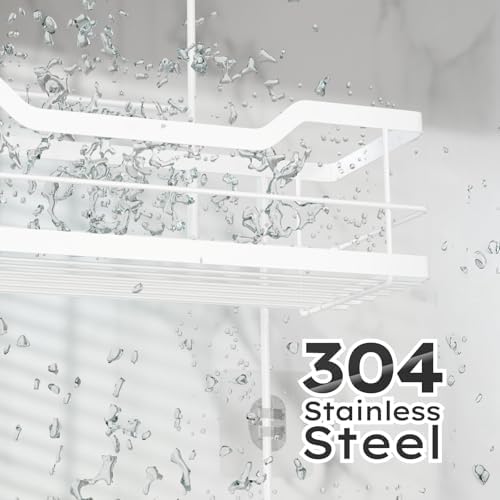 Consumest Over Door Shower Caddy - 2 Tier Shower Shelves Hanging with Soap Holders, Large Capacity Shower Organizer with 4 Hooks, Bathroom Rack and Storage, White - Image 2