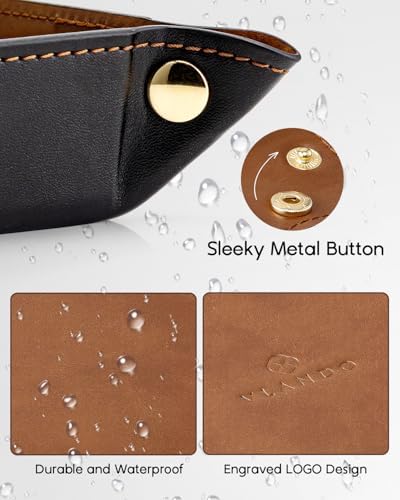 VLANDO Travel Valet Tray, Foldable PU Leather Catchall Tray, Light Brown - Image 4