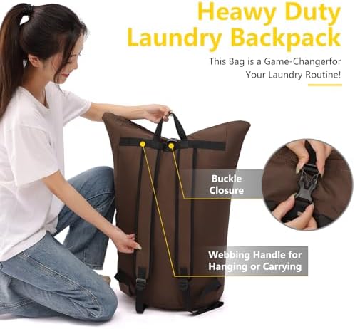laundry bag backpack,extra-large heavy duty laundry bags,laundry backpack for college students,drawstring closure (Brown) - Image 2