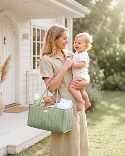 Blissful Diary Baby Diaper Caddy Organizer, Nursery Storage, Sage Green - Image 5