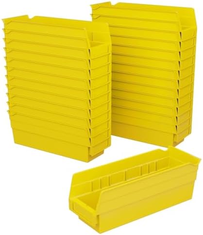 Akro-Mils 30120 Heavy Duty Plastic Shelf Bins, 12"x 4"x 4", Yellow, 24-Pack by Akro-Mils