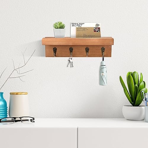 Key Holder Wall Mount, Farmhouse Wall Shelf with 4 Hooks for Entryway - Image 2
