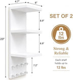 3 Tier White Floating Wall Vanity Shelf with 8 Crystal Hooks, Set of 2 Wall Mounted Bathroom Organizer for Perfume, Makeup, Skincare, Jewelry, Key Holder Display Shelf for Vanity, Entryway - Image 3
