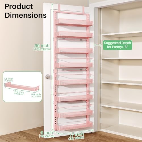 SNTD 8 Tiers Over the Door Organizer, 17" W x 6" D x 69" H, Pink - Image 2