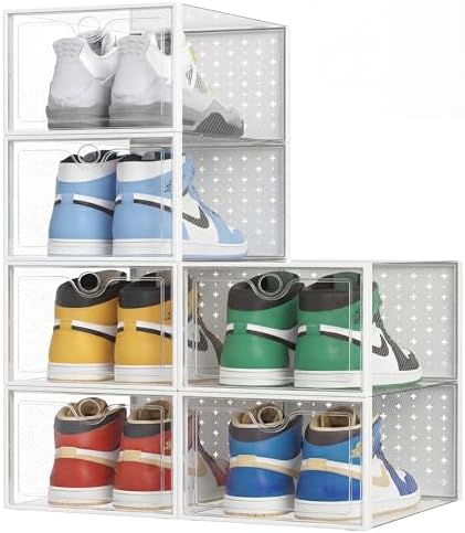 Pinkpum XXL 6 Pack Shoe Storage Box Clear Plastic Stackable Shoe Organizer by Pinkpum