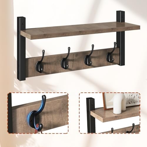 YMYNY Coat Rack Wall Mount with Shelf and Hooks, Silver Gray UHWS001Y-2 - Image 6