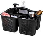 Plastic Portable Shower Caddy Basket with Handle, 3 Compartments, Black by UUJOLY