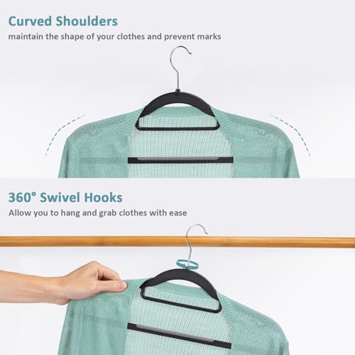 Tonswachic Heavy Duty Plastic Hangers 50 Pack, Space Saving Clothes Hangers, Non-Slip, 0.2 Inches Slim, 360° Swivel Silver Hook for Shirts, Sweaters & Pants, Black and Dark Gray - Image 5