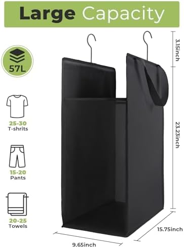 FENTEC Hanging Laundry Hamper，2 Pack Black Hanging Laundry Basket - Image 2