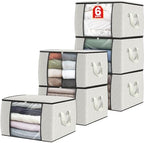 Fab totes 6 Pack Storage Bags for Clothes Blanket Storage Bins with Lids | Foldable Closet Organizers with Zippers,Window and Handles,Fabric Storage Bins for Sweater,Comforter,Bedding,Dorm essentials by Fabtotes