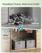 SONGMICS Shoe Organizer for Closet, 2 Pack Fabric Bins, Fits up to 32 Pairs | Shoe Storage Box with Clear Lid, Storage Compartments with Reinforced Handles, Dove Gray, TINA Collection ULSP602G01 - Image 4