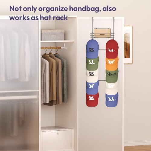 SWTYMIKI Over the Door Purse Organizer - Wall Mounted Handbag Organizer with 10 Hooks and Metal Basket, Hanging Purse Storage Rack Holds up to 10 Bags, Bag Rack Can Use As 1/2 Part, for Door, Closet - Image 7