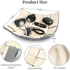 MSJGA Valet Tray PU Leather Key Holder Bowl for Women and Men Entryway Table Nightstand Desk Tray for Wallet, Keys Men's Gift - Beige & Gray, 9.8" L x 9.8" W x 2" H - Image 2