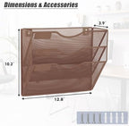 EASEPRES 3 Pocket Mesh Hanging Wall File Organizer, Wall Mounted Mail Paper Document Folder Holder, Clipboard Storage Organization Magazine Rack with Nametag Label for Office Home School, Brown - Image 2