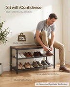 HOOBRO Shoe Bench, 3-Tier Shoe Rack, Industrial Shoe Organizer Storage Bench, 29.5 inches Entry Bench with Mesh Shelves, for Entryway, Living Room, Hallway, Easy Assembly, Rustic Brown BF75HX01 - Image 5