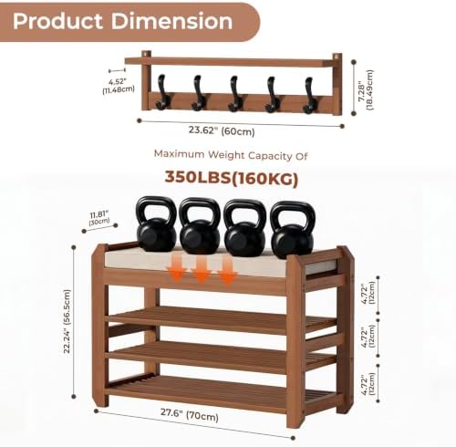 27.6" Shoe Rack Bench with Coat Rack, 3-Tier Entryway Storage Bench - Image 2