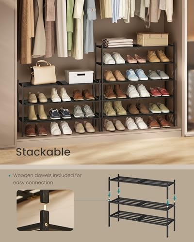 SONGMICS Bamboo Shoe Rack, 3-Tier Stackable Shoe Organizer, for 12-16 Pairs - Image 5