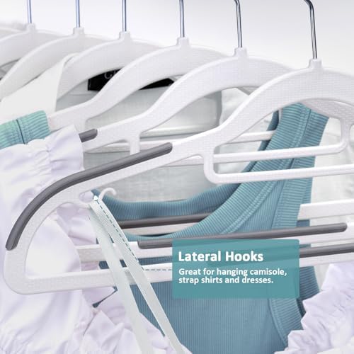 Tonswachic Pack of 30 Clothes Hangers, Space Saving Plastic Hangers, Non-Slip, 0.2 Inches Slim, 360° Swivel Silver Hook for Shirts, Pants & Wet/Dry Garments, White and Dark Gray - Image 3
