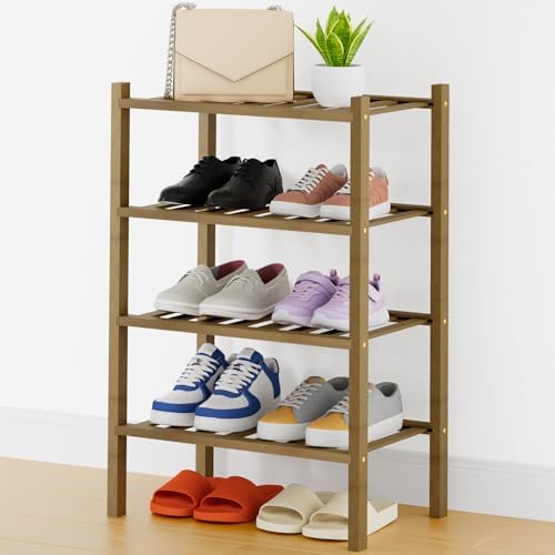 Smiry Bamboo Shoe Rack, 8 Vertical Slats, 4 Tier - 17.3" Wide, Walnut by Smiry