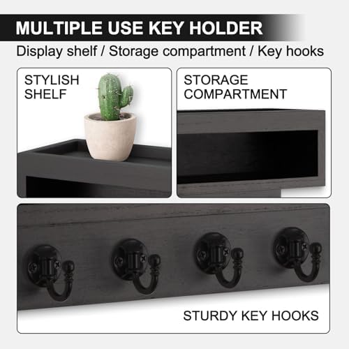 Key and Mail Holder Wall Mount with Long Storage Box and 6 Hooks - Image 4
