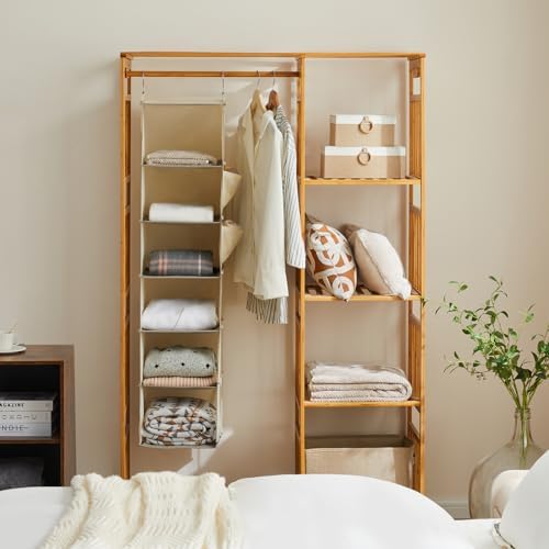 YOUDENOVA Hanging Closet Organizer and Storage, 6-Shelf, 2 Packs, Beige | Breathable Fabric, 2 Side Pockets, Clothes Organizer, Hanging Shelves, Closet Storage, College Dorm Room Essentials for Guys - Image 2