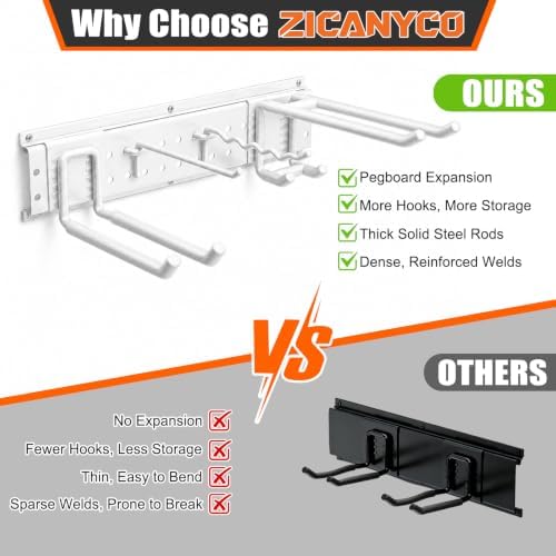 Garage Tool Organizer Wall Mount 49.5 inches with 10 Adjustable Heavy-Duty Hooks, Garage Organization, Garden Tool Storage Rack for Garage, Yard, Shed, Holds Up to 400 lbs, White - Image 4