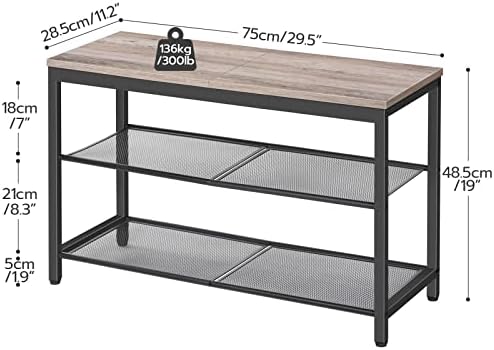 HOOBRO Shoe Bench, 3-Tier Shoe Rack, Industrial Shoe Organizer Storage Bench, 29.5 inches Entry Bench with Mesh Shelves, for Entryway, Living Room, Hallway, Easy Assembly, Greige BG75HX01 - Image 3