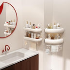 CICUFY Shower Caddy Suction Cup, 1 Pack No Drilling Corner Shower Shelves, Rust Proof Bathroom Storage Organizer, Shower Corner Caddy with Removable Hooks and Towel Bar, Square, Cream - Image 3