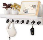 Lwenki Key Holder Wall Mount, Entryway Key and Mail Holder with 7 Sturdy Hooks for Sunglasses, Dog Leash, Decorative Wall Shelf with Mounting Hardware, 15”W x 6.7”H x 4.2”D by Lwenki