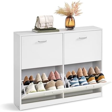 VASAGLE Shoe Cabinet with 4 Flip Doors, for 16-28 Pairs of Shoes by Unknown