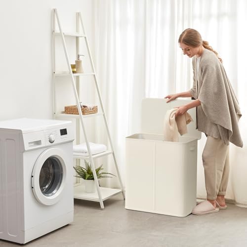 Lifewit Double Laundry Hamper with Lid, Removable Laundry Bags, Ivory White - Image 6