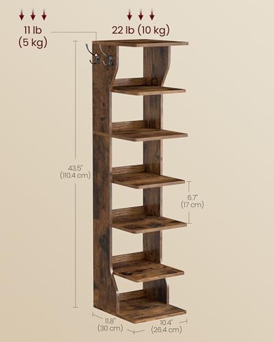 VASAGLE 7-Tier Vertical Shoe Rack, Narrow Shoe Storage Organizer with Hooks - Image 3