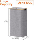 Lifewit 105L Laundry Basket with Lid, Clothes Hampers for Laundry with Bamboo Handles and 1 Removable Bag, Large Foldable Laundry Hamper for Bedroom, Bathroom, Dorm, Laundry Room, Light Gray - Image 3