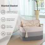 OIAHOMY Woven Blanket Basket Laundry Basket Dog Toy Basket Gradient Grey - Image 6